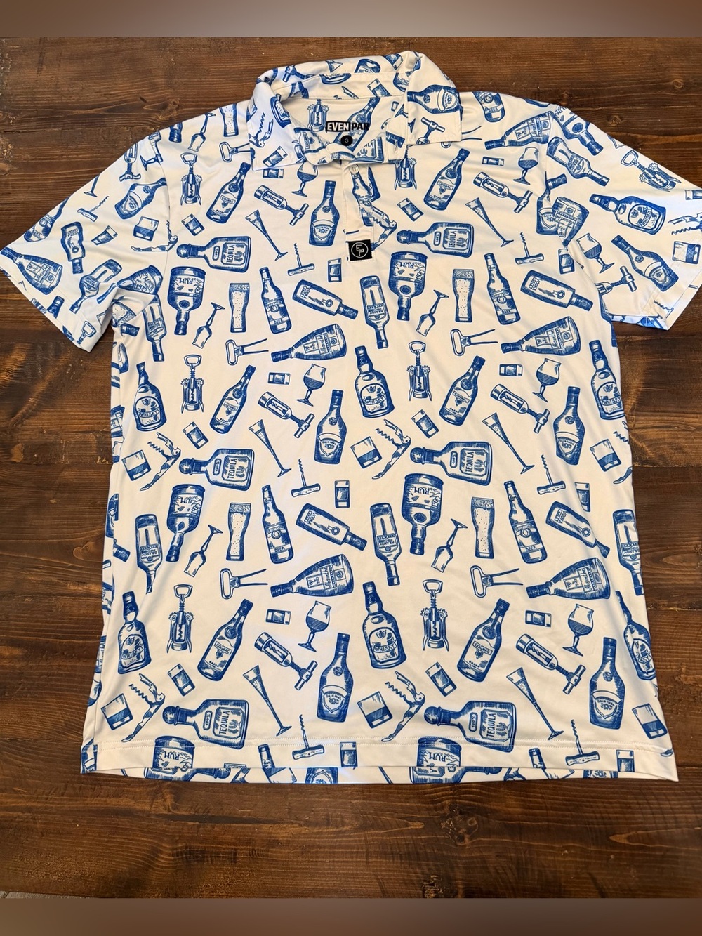 Even Par Men’s S Cocktail Print Polo Shirt – White & Blue